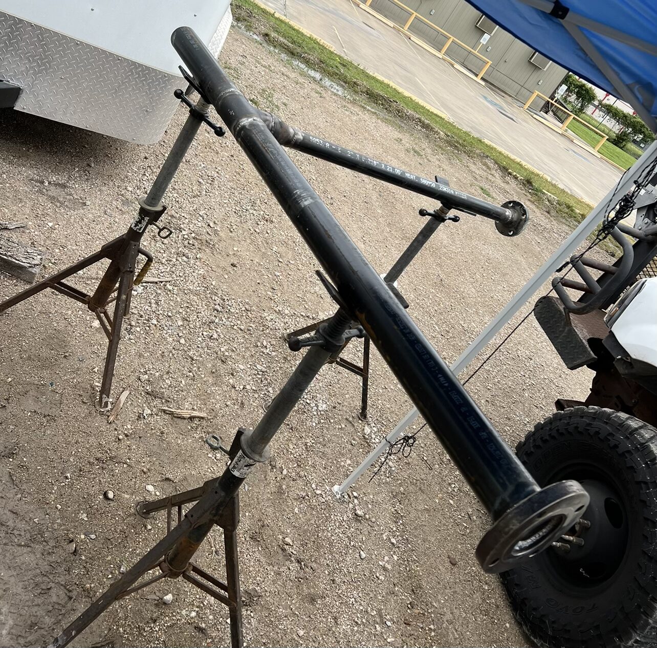 Carbon steel pipe spool fabrication on jack stands for new construction plant in New Caney Texas